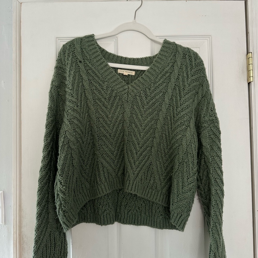 PACSUN LA HEARTS  V Neck cropped knit green sweater